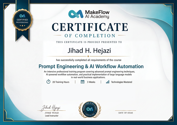 MakeFlow AI Academy Certificate Sample